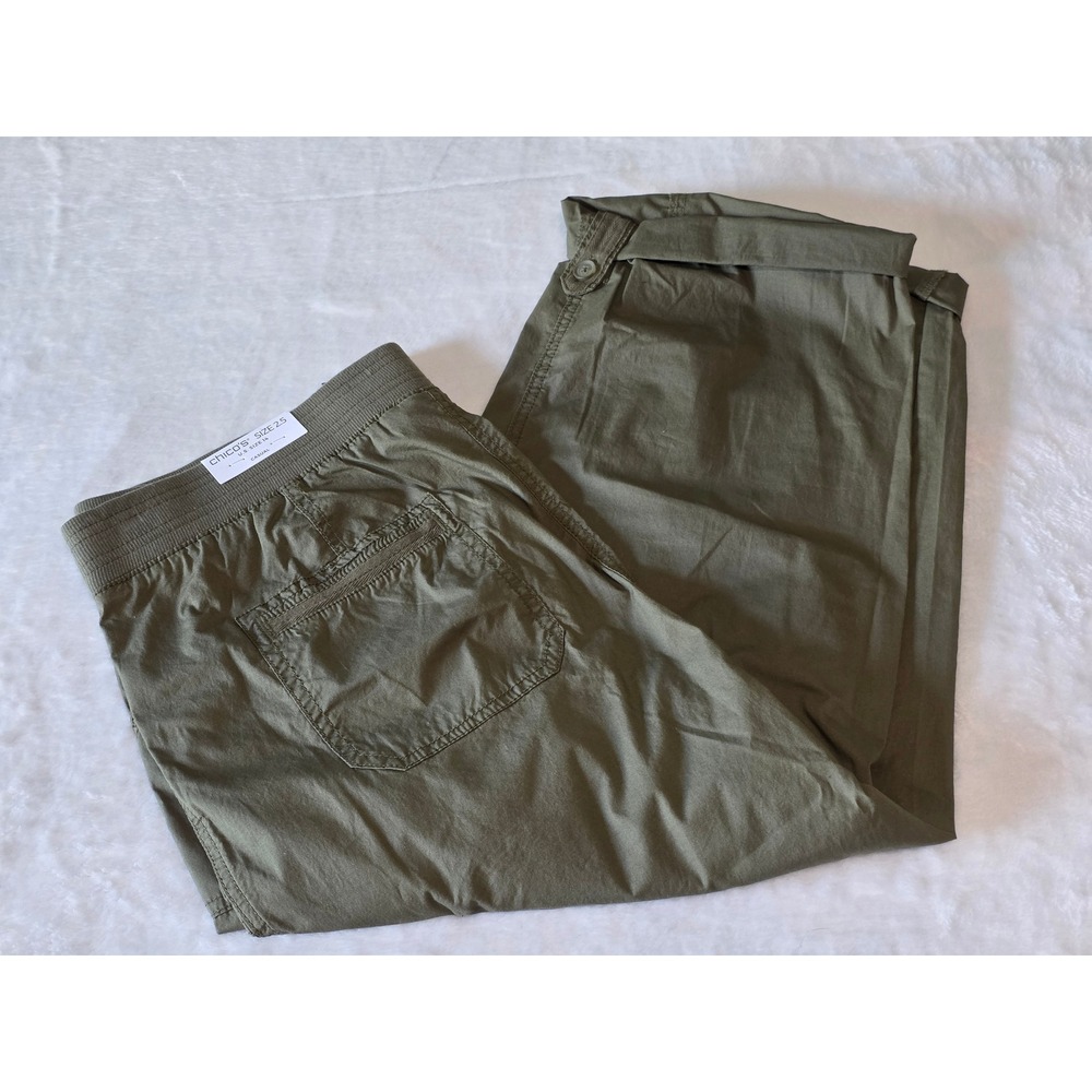 Chico's Poplin Convertible Crop Capri Pants Green Secret Meadow 2.5 US 14 NEW